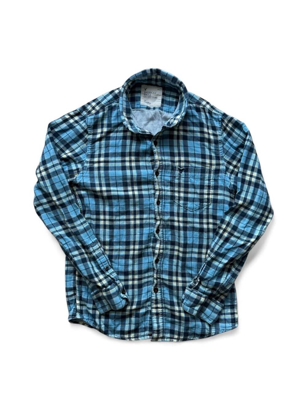 American Eagle Outfitters Blue Plaid Long Sleeve Flannel Shirt